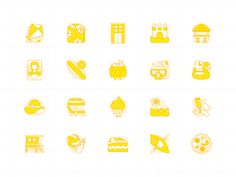 an orange and white icon set with various things to see on the screen in it