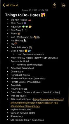 an iphone screen with the text things to do dates on it