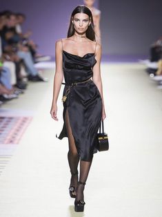 Best Slip Dresses: The New Season Designer Edit | PORTER Vogue Models, Versace Dress, Moda Paris, Versace Outfit, Satin Slip Dress, Outfits Casuales