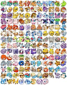 an image of many different pokemons on a white background with the same character in each