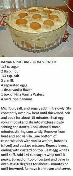 the recipe for banana pudding from scratch is shown in an image above it's description