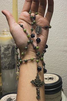 Handmade rosary using jade beads and rose shaped onyx beads with bronze wire and rosary components.  Oxidized and polished for an antique look. Rosary Made Of Roses, Rosary Necklace Aesthetic, Bronze Jewelry Handmade, Goth Rosary, Bd Gift, Rosary Ideas, Pretty Piercings, Handmade Rosary, Dream Aesthetic