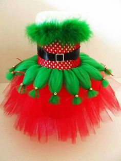 a red and green tutu skirt with a hat on top