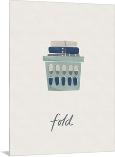 an illustration of a laundry basket with clothes in it and the word fold written below