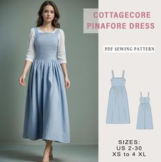 Digital sewing pattern for cottagecore pisafore dress ✔️ US Sizes: 2, 4, 6, 8, 10, 12, 14, 16, 18, 20, 22, 24, 26, 28, 30 ✔️ Standard sizes: XS, S, M, L, XL, 2XL, 3XL, 4XL/5XL ✔️These templates are suitable for A4, A0 and US Letter size paper. When you purchase this pattern, you will receive a digital (pdf) sewing pattern and instructions. Once your payment processes, you will automatically receive a download links of pattern files. If you have any problem accessing the files, please don't hesitate to contact me. ✔️ETSY WILL ONLY LET YOU DOWNLOAD FROM A COMPUTER, PHONE OR IPAD WILL NOT WORK. ✔️THIS IS A DIGITAL PRODUCT ✔️YOU WILL RECEIVE ZIP FILE INCLUDING DOWNLOAD LINKS FOR THE PATTERN AND SEWING INSTRUCTION. Due to the nature of digital downloads, no refunds, returns or exchanges of file Apron Dress Patterns, Cottagecore Patterns Sewing, Homestead Dress Pattern, Amish Dress Pattern, Sun Dress Sewing Pattern, Simple Dress Sewing Pattern, Apron Dress Pattern Free, Cottagecore Sewing Pattern, Easy Sewing Clothes