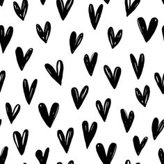 black and white hearts drawn in the shape of small hearts on a white background, seamless pattern