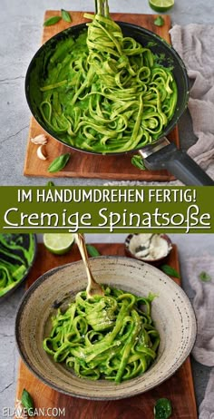 Collage cremige Spinatsoße Green Spinach Pasta, Healthy Spinach Pasta, Green Pasta Recipe, Spinach Pasta Sauce, Green Pasta Sauce, Spinach Pasta Recipes, Vegan Pasta Sauce, Fast 8, Green Pasta