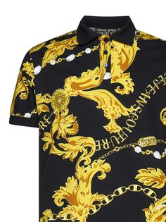 Fabric 1: 100% Cotton Fabric 2: 87% Polyester, 11% Polyamide, 2% Elastane Versace Tshirt, Chain Shirt, Jeans Chain, Versace Chain, Baroque Pattern, Versace Couture, Black Polo Shirt, Tshirt Men, Gold Models