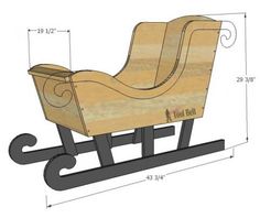 a wooden sleigh is shown with measurements