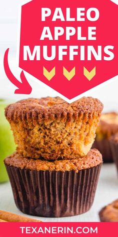 a close up of some muffins with the words paleo apple muffins above it