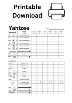 printable yahtze worksheet for the printer