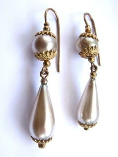 Vintage Roman pearl drop earrings 18th Century Jewelry, Victorian Accessories, Historical Jewellery, Faux Pearl Earrings, Fish Scales, Vintage Pearls, Pearl Drop Earrings