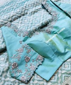 Neck Designs For Pattu Blouse, Sky Blue Blouse Designs, Sky Blue Blouse, Brocade Blouse Designs, Blue Blouse Designs, Latest Bridal Blouse Designs, Best Blouse Designs