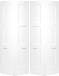 three white doors are open on a white background