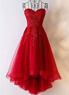 Red Sweetheart High Low Tulle And Lace Party Dress , Cute Formal Gowns on Luulla Red Organza Ball Gown For Prom, Organza Ball Gown For Bridesmaid In Prom Season, Red Graduation Dresses, Red Graduation Dress, Evening Dresses Red, Red Lace Prom Dress, Prom Dresses Red, Tulle Prom Dresses, Lace Party Dresses