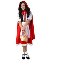 The Fun Costumes Women’s Little Red Riding Hood CostumeReady for fairytale fun? When you suit up as Little Red Riding Hood we’re sure the Big Bad Wolf won’t stand a chance. You can do just that when you choose this Little Red Riding Hood Costume for women. We love fun and fairytales, too, which is why we’re proud to offer this exclusive costume. Artfully and expertly designed by our own team of artists, designers, and developers, this costume is going to truly stand out this Halloween.Attention Red Riding Hood Costume Kids, Riding Hood Costume, Hood Girls, Peasant Style Dress, Red Riding Hood Costume, Storybook Characters, Black Halloween Dress, Halloween Fancy Dress, Peasant Style