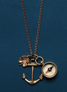 Bronze anchor, four leaf clover and compass necklace for men Necklaces WE ARE ALL SMITH: Men's Jewelry & Clothing. Travel Necklace, Four Leaf Clover Necklace, Anchor Pendant, Compass Pendant, Compass Necklace, Popular Styles, Clover Necklace, Perfect Gift For Him, Necklace For Men