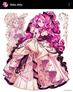 an anime character with pink hair wearing a dress