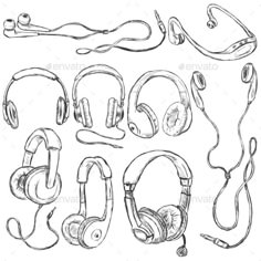 headphones and ear phones drawn in pencil on white paper - miscellaneous objects / objects clippings