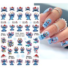 1Pc 3D MINISO Disney Happy Xmas Lilo And Stitch Nail Art Stickers New Year Merry Christmas Dressed Stickers Disney, Mickey Nails, Disney Nail, Christmas Nail Stickers, Cute Mickey Mouse, Pink Stitch, Happy Xmas, Anime Nails