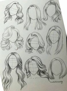 some drawings of different types of wigs for women to wear on their head and shoulders