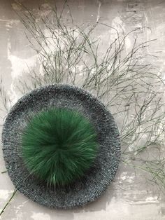 Stylish winter hat - women's handmade tweed beret in Marengo color with green fur pompom Marengo Color, Tweed Women, Stylish Winter Hats, Green Fur, Women Hat