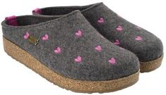 Trendy Fashion HAFLINGER SWEETHEARTS ANTHRACITE HEARTS FELT SLIPPERS CLOGS CUORICINI, Women's Shoes Wool Clogs, Soft Sole Slippers, Embroidered Hearts, Felt Slippers, Email Notification, Clog Slippers, Wool Slippers, Felted Slippers, Model Features