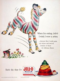 an advertisement for jello featuring a zebra