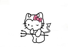 hello kitty holding an arrow with her eyes closed