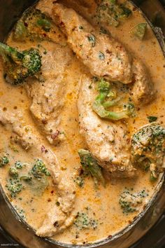 chicken and broccoli in a creamy sauce