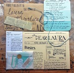 an image of some letters and paper on a wooden table with the words dear laura written