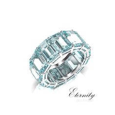 a ring made out of blue and white diamonds