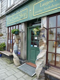 the book shop is located in an old stone building