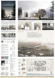 an architectural brochure is shown with many different images and text, including buildings