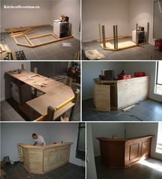 several pictures of different types of furniture being built