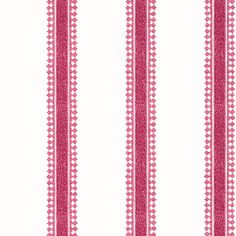 a pink and white striped wallpaper with small hearts on the side, in two rows