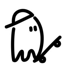 a black and white drawing of a skateboarder's head with the letter h on it