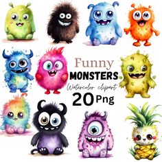 a bunch of cartoon monsters with different expressions