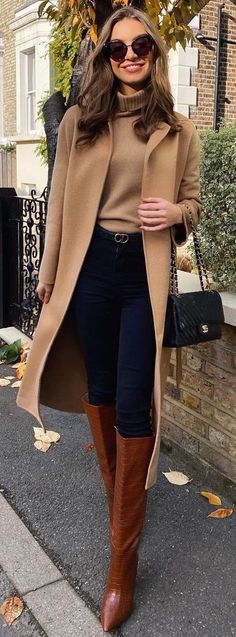 Knee High Boots Outfit Fall, High Boots Outfit Fall, Brown Knee High Boots Outfit, Female Lawyer Fashion, Old Money Winter, Brown Boots Outfit, Fall Boots Outfit, Lawyer Fashion, Camel Coat