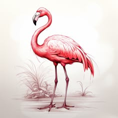 a pink flamingo is standing in the water