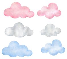 watercolor clouds in different colors on a white background