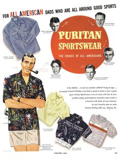 1950s Vintage Ad for Men's Sportswear-Vintage Menswear, Vintage shirts #1950s #1950sfashion #men #vintagemen #shirt #sportswear #menswear #vintagead 70s Mens Fashion, Esquire Magazine, Men's Sportswear, Color Illustration