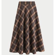 Brand New Plaid Print Skirt, Retro Fashion Women, Fairy Dresses, Nature Dress, Pleated Long Skirt, Women Skirt, Brown Skirts, Elegant Skirt, Plaid Fashion