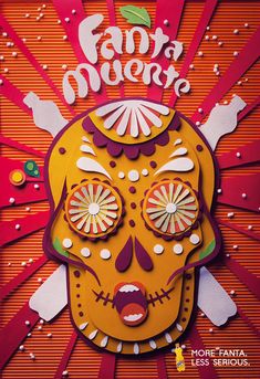 a paper cutout of a sugar skull on an orange and red background with the words san diego written above it