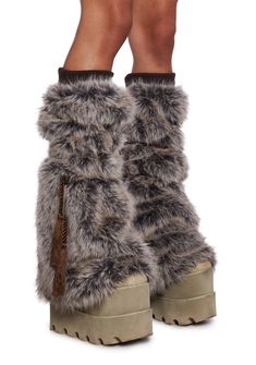 Club Exx Faux Fur Leg Warmers With Tassel Ropes - Brown Big Leg Warmers, Fuzzy Legwarmers, Fuzzy Leg Warmers, Black Fishnet Stockings, Cute Goth Outfits, Faux Fur Leg Warmers, Fur Leg Warmers, Concert Fit, Grey Fur