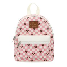 Add a touch of Disney magic to your day with this pink and white checkered mini backpack featuring repeat images of Mickey ears. Made from durable PU materials, this charming backpack is both stylish and practical. It includes adjustable shoulder straps for a customized fit, a top zipper compartment, and a front zip pocket for easy organization. Measuring 9.0"W x 11.5"H x 4.50"D, this backpack is perfect for everyday use and can be wiped clean for easy care. Mickey House, Grateful Dead Dancing Bears, Minnie Mouse Backpack, Disney Mickey Ears, Backpack Free, Hello Kitty Pink, Ankle Socks Women, Festival Bag, Pink And White Stripes