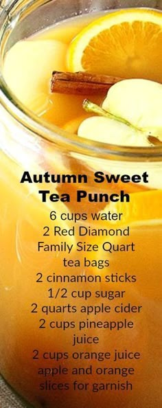 an autumn sweet tea punch recipe in a jar