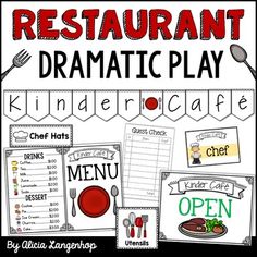 a restaurant dramatic play for kids to learn how to make their own menus and place cards