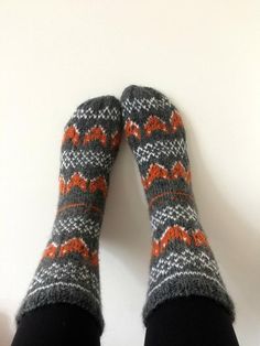 Hand Knit Wool Socks Fox Foxy Socks Grey Orange White Winter | Etsy Knitwear Pattern, Fox Socks, Fair Isle Socks, Knit Wool Socks, Sock Knitting Patterns, Knitted Socks, Fir Tree, Sock Patterns, Fair Isle Knitting