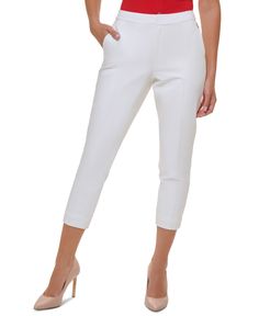 in stock Cream Cropped Leg Workwear Bottoms, Cream Cropped Leg Bottoms For Work, Classic Off White Bottoms For Spring, Tommy Hilfiger Straight Leg Spring Pants, Elegant Capri Length Pants For Workwear, Tommy Hilfiger Spring Trousers, Tommy Hilfiger White Bottoms For Spring, Tommy Hilfiger Pants For Spring Workwear, Elegant White Spring Capris